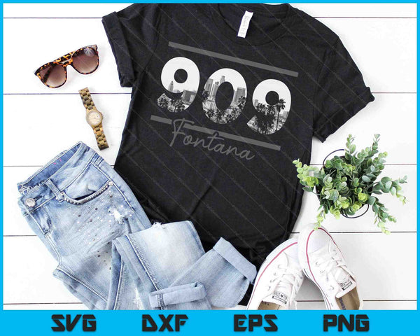 Fontana 909 Area Code Skyline California Vintage SVG PNG Cutting Printable Files - on a t-shirt