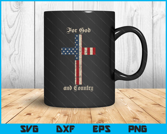 For God And Country Cross American Flag Faith US Patriotic SVG PNG Digital Printable Files