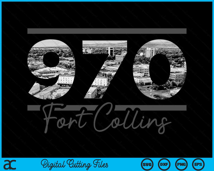 Fort Collins 970 Netnummer Skyline Californië Vintage SVG PNG digitale snijbestanden