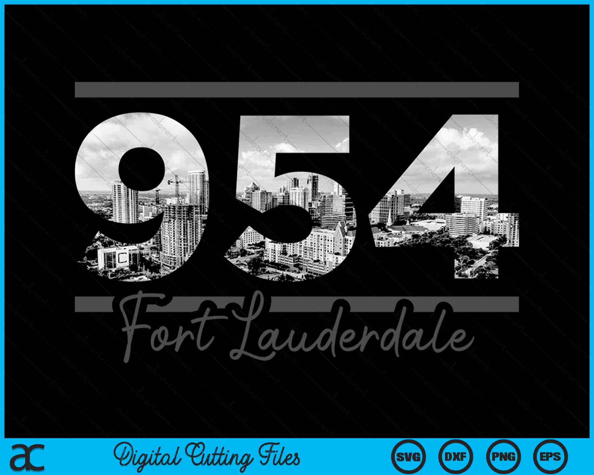 Fort Lauderdale 954 Area Code Skyline Florida Vintage SVG PNG Files ...