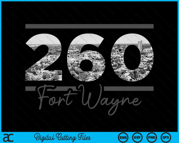 Fort Wayne 260 Netnummer Skyline Indiana Vintage SVG PNG digitale snijbestanden 