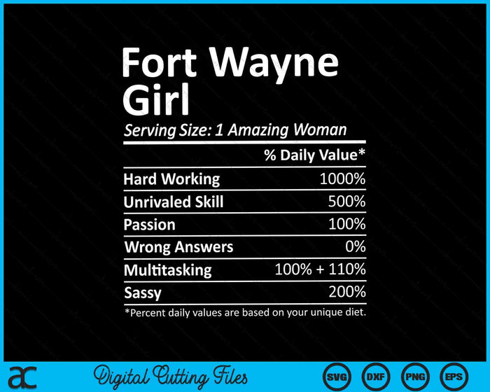 Fort Wayne Girl EN Indiana Funny City Home Roots SVG PNG Archivo de corte digital