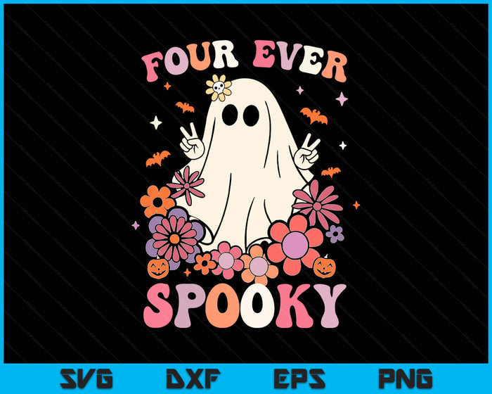 Four Ever Spooky Halloween 4th Birthday Party Decorations SVG PNG Digital Printable Files