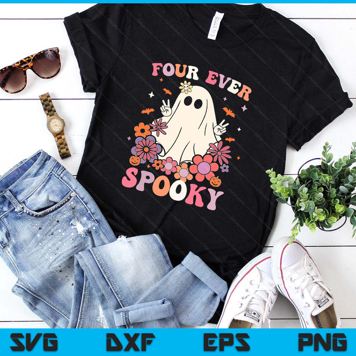 Four Ever Spooky Halloween 4th Birthday Party Decorations SVG PNG Digital Printable Files