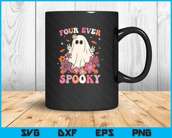 Four Ever Spooky Halloween 4th Birthday Party Decorations SVG PNG Digital Printable Files