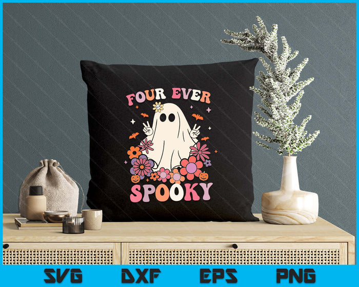 Four Ever Spooky Halloween 4th Birthday Party Decorations SVG PNG Digital Printable Files