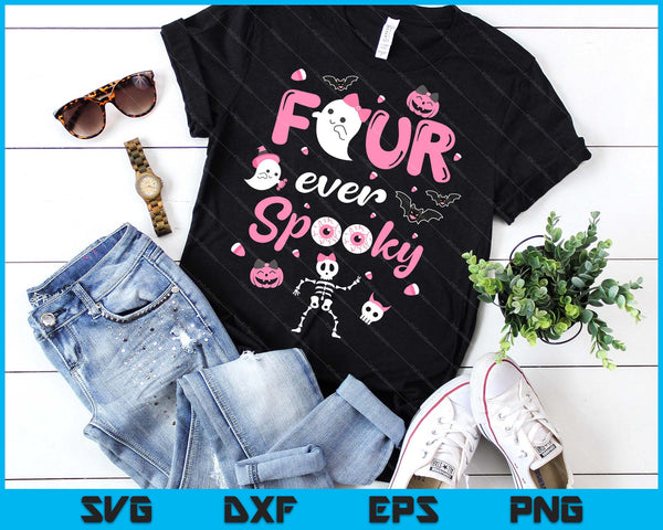 Four Ever Spooky Halloween Ghost 4th Birthday Girl Bow Ghost SVG PNG Digital Printable Files