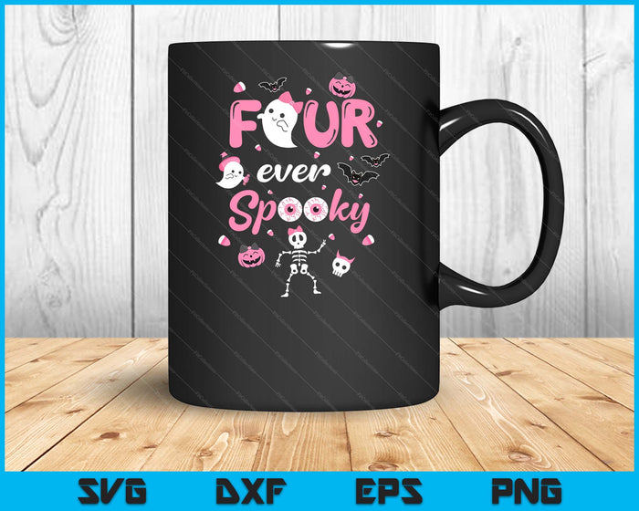 Four Ever Spooky Halloween Ghost 4th Birthday Girl Bow Ghost SVG PNG Digital Printable Files