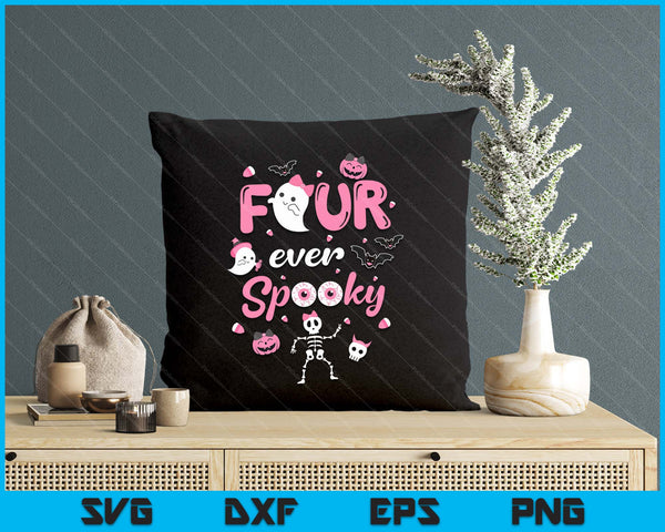 Four Ever Spooky Halloween Ghost 4th Birthday Girl Bow Ghost SVG PNG Digital Printable Files