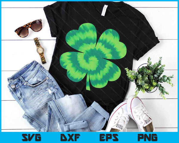 Four Leaf Clover Tie Dye St Patrick's Day Lucky Shamrock SVG PNG Digital Printable Files