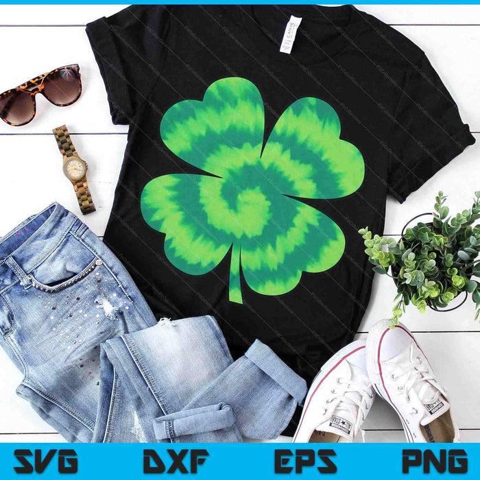 Four Leaf Clover Tie Dye St Patrick's Day Lucky Shamrock SVG PNG Digital Printable Files