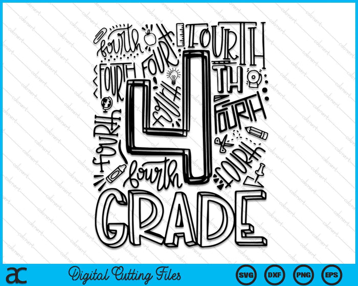 Fourth 4th Grade Typography Back To School SVG PNG Digital Printable Files