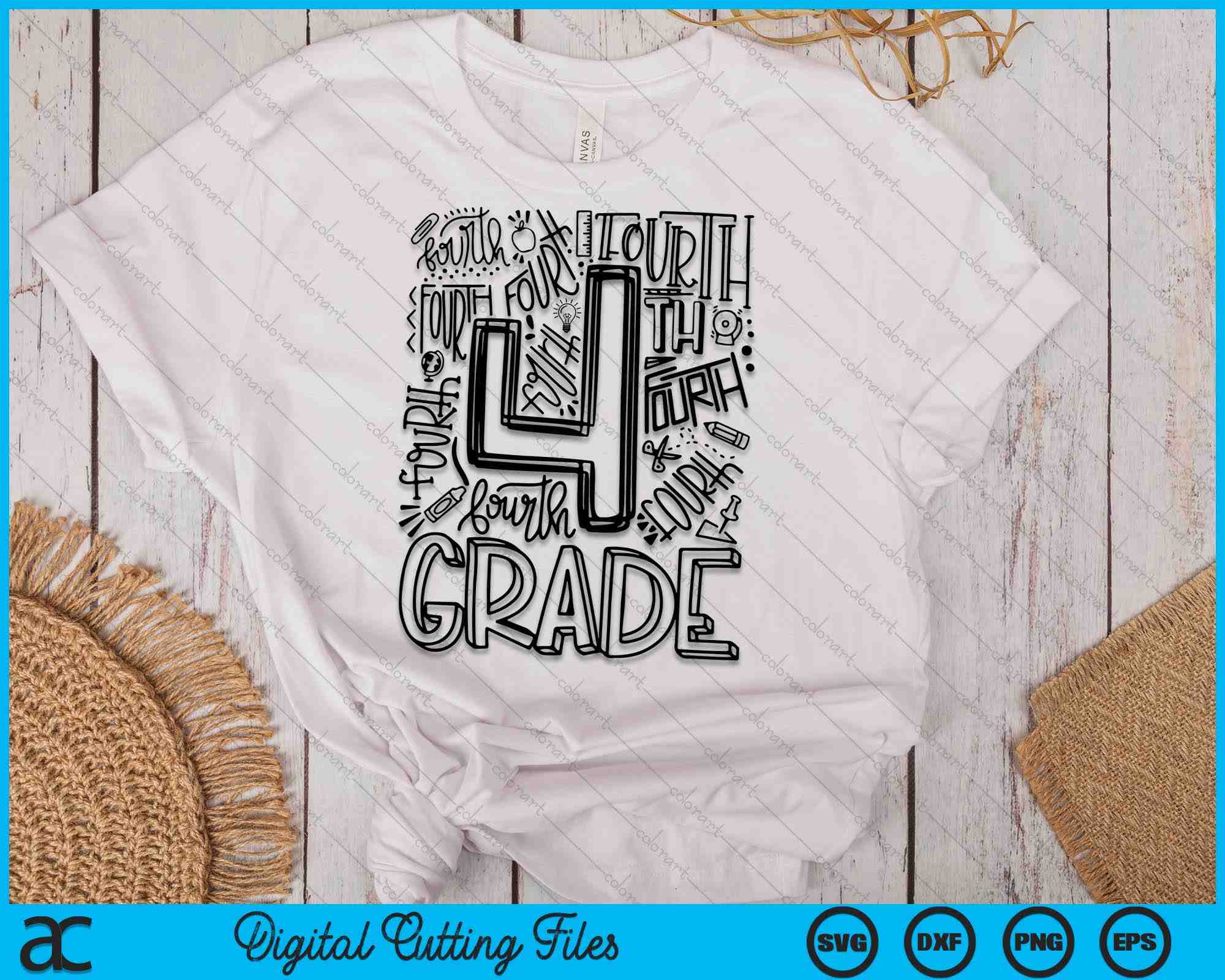 Grade 4 Lettering Style Fourth 4th Grade Typography Back To School SVG PNG Printable Files ...