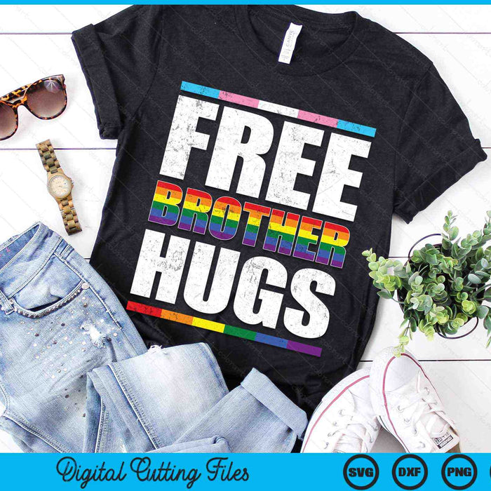 Free Brother Hugs LGBTQ Gay Pride Month Proud Ally SVG PNG Digital Cutting Files