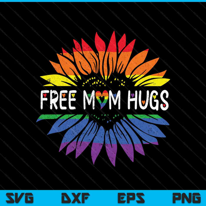 Mamá gratis abrazos Orgullo Gay LGBT Daisy Rainbow Flower Hippie SVG PNG Cortando archivos imprimibles