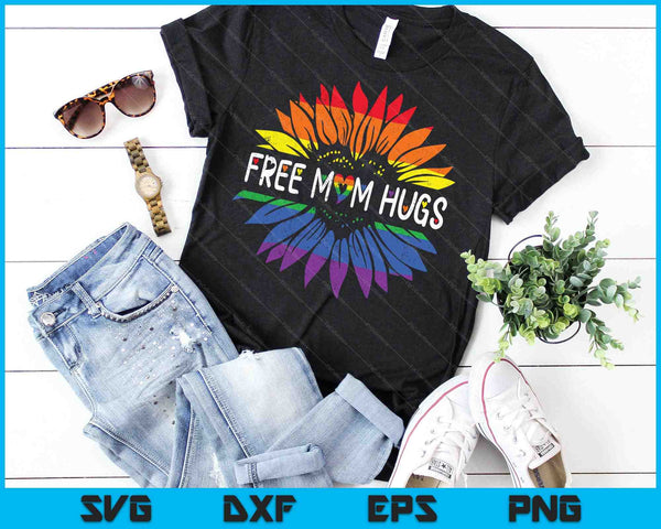 Free Mom Hugs Gay Pride LGBT Daisy Rainbow Flower Hippie SVG PNG Cutting Printable Files - on a t-shirt