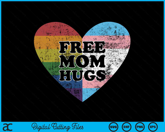 Free Mom Hugs LGBTQ Rainbow And Transgender Flag Heart SVG PNG Digital Cutting Files