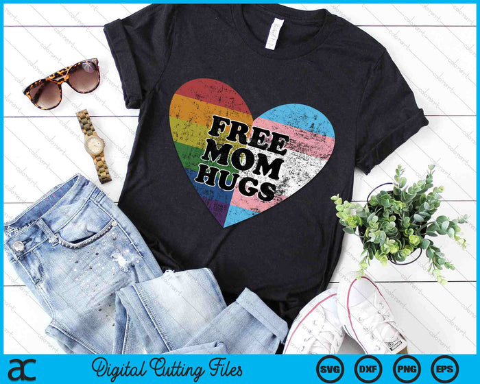 Free Mom Hugs LGBTQ Rainbow And Transgender Flag Heart SVG PNG Digital Cutting Files