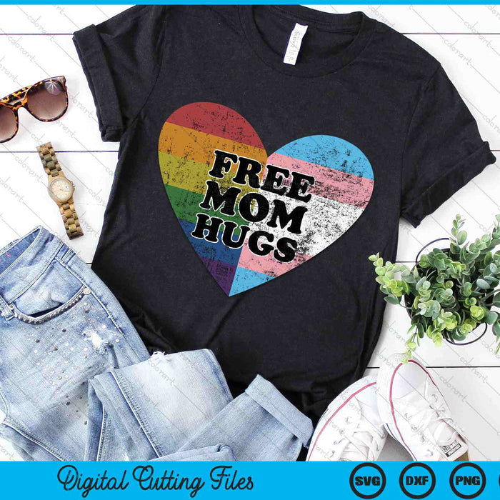 Free Mom Hugs LGBTQ Rainbow And Transgender Flag Heart SVG PNG Digital Cutting Files