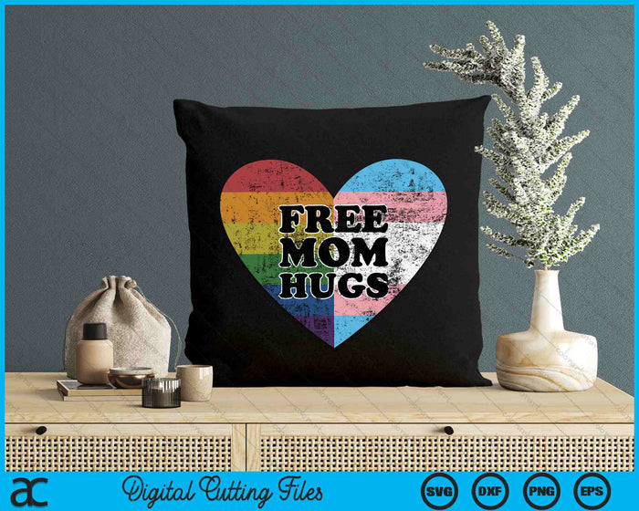 Free Mom Hugs LGBTQ Rainbow And Transgender Flag Heart SVG PNG Digital Cutting Files