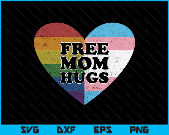 Free Mom Hugs With Rainbow And Transgender Flag Heart SVG PNG Cutting Printable Files