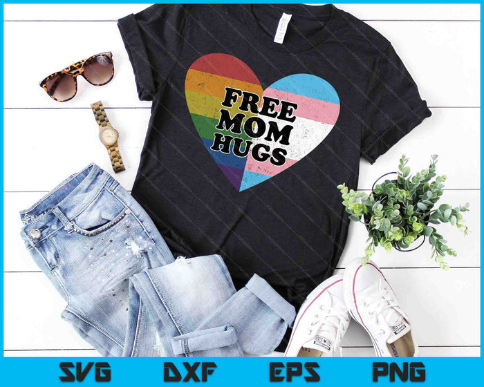 Free Mom Hugs With Rainbow And Transgender Flag Heart SVG PNG Cutting Printable Files