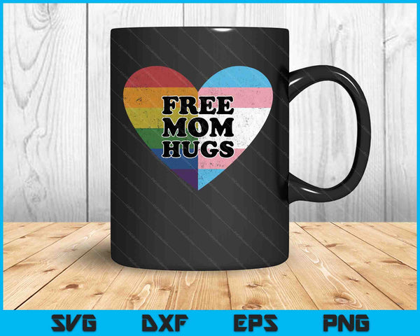 Free Mom Hugs With Rainbow And Transgender Flag Heart SVG PNG Cutting Printable Files