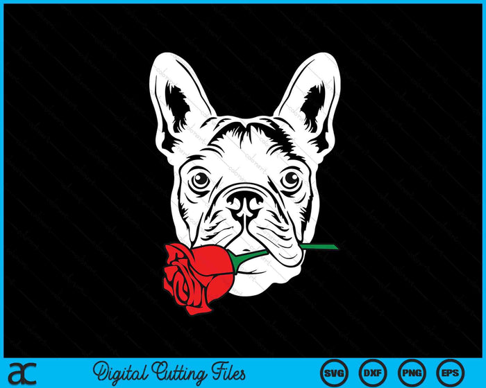 French Bulldog Rose Valentines Day Cute V-Day Frenchie Puppy SVG PNG Digital Printable Files