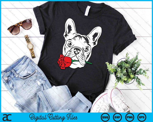 French Bulldog Rose Valentines Day Cute V-Day Frenchie Puppy SVG PNG Digital Printable Files