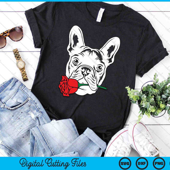 French Bulldog Rose Valentines Day Cute V-Day Frenchie Puppy SVG PNG Digital Printable Files