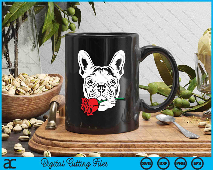 French Bulldog Rose Valentines Day Cute V-Day Frenchie Puppy SVG PNG Digital Printable Files