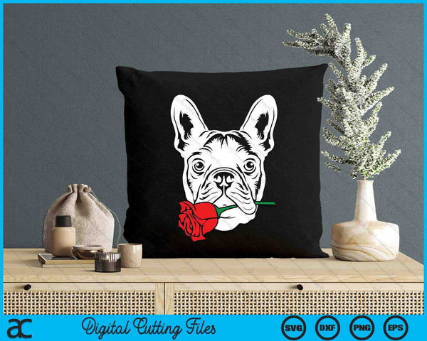 French Bulldog Rose Valentines Day Cute V-Day Frenchie Puppy SVG PNG Digital Printable Files