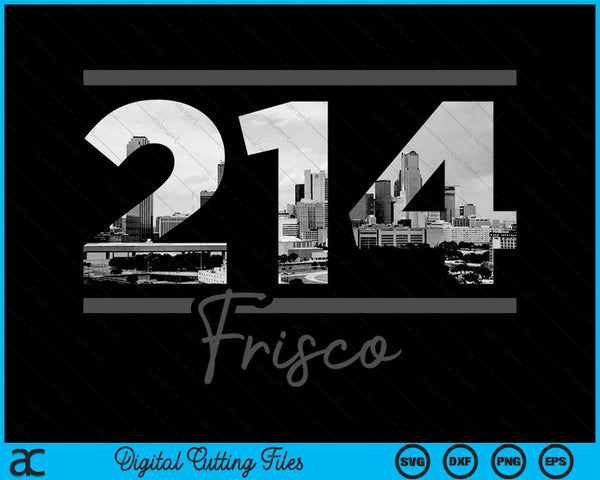 Frisco 214 Netnummer Skyline Texas Vintage SVG PNG digitale snijbestanden