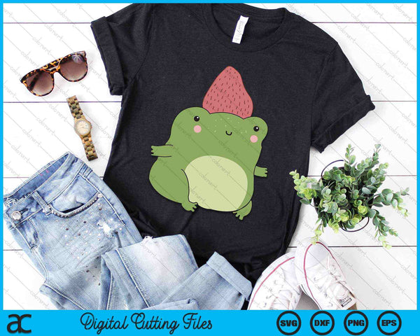 Frog with Strawberry Hat Kawaii Cottagecore Aesthetic SVG PNG Digital Cutting Files