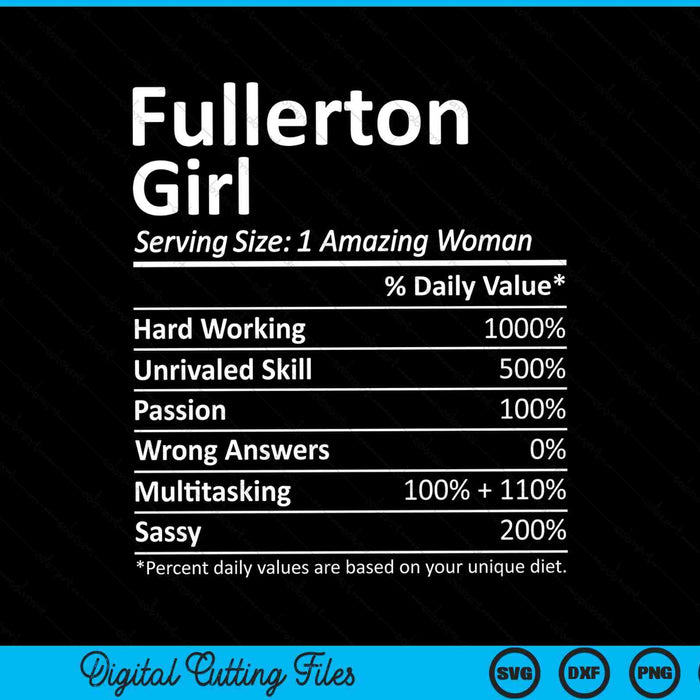 Fullerton Girl CA Californië Funny City Home Roots SVG PNG digitale snijbestanden