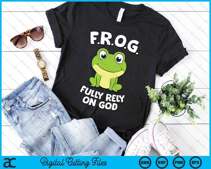 Confíe plenamente en Dios lindo Christian Frog SVG PNG archivos de corte digital