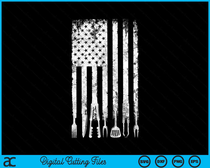 Divertido BBQ USA Bandera Parrilla y Barbacoa SVG PNG Cortando Archivos Imprimibles