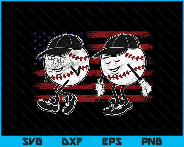 Divertido béisbol Griddy Dance 4 de julio EE.UU. Bandera americana SVG PNG Archivo de corte digital