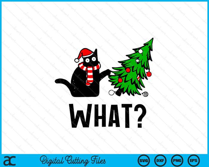 Funny Black Cat Gift Pushing Christmas Tree Over Cat What SVG PNG Digital Printable Files