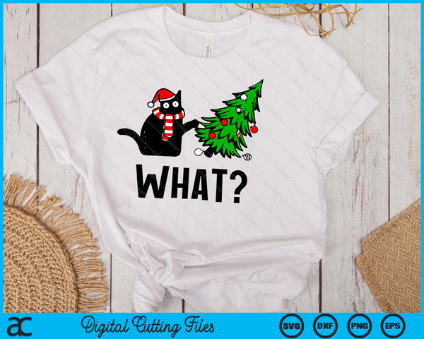 Funny Black Cat Gift Pushing Christmas Tree Over Cat What SVG PNG Digital Printable Files