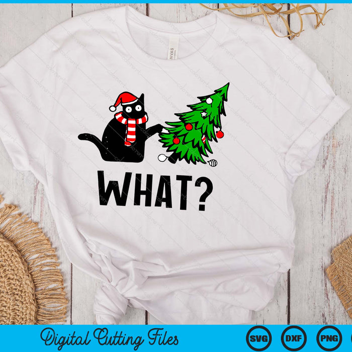 Funny Black Cat Gift Pushing Christmas Tree Over Cat What SVG PNG Digital Printable Files