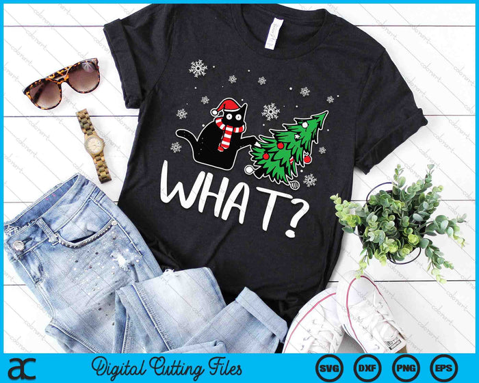 Funny Black Cat Gift Pushing Christmas Tree Over Cat What SVG PNG Digital Printable Files