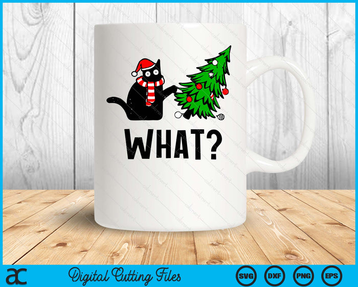 Funny Black Cat Gift Pushing Christmas Tree Over Cat What SVG PNG Digital Printable Files