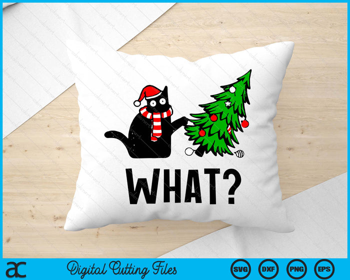 Funny Black Cat Gift Pushing Christmas Tree Over Cat What SVG PNG Digital Printable Files