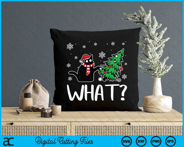 Funny Black Cat Gift Pushing Christmas Tree Over Cat What SVG PNG Digital Printable Files