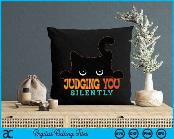 Divertido gato negro juzgándote silenciosamente sarcástico gato SVG PNG archivos de corte digital