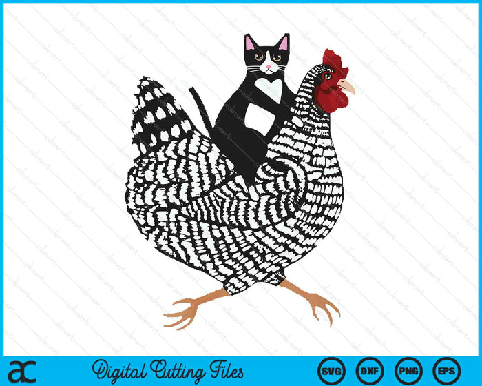 Funny Cat Riding Chicken Tuxedo Cat On A Chicken Lover SVG PNG Digital Printable Files