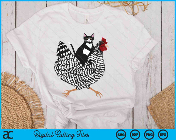 Funny Cat Riding Chicken Tuxedo Cat On A Chicken Lover SVG PNG Digital Printable Files