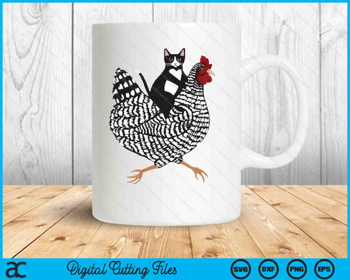 Funny Cat Riding Chicken Tuxedo Cat On A Chicken Lover SVG PNG Digital Printable Files