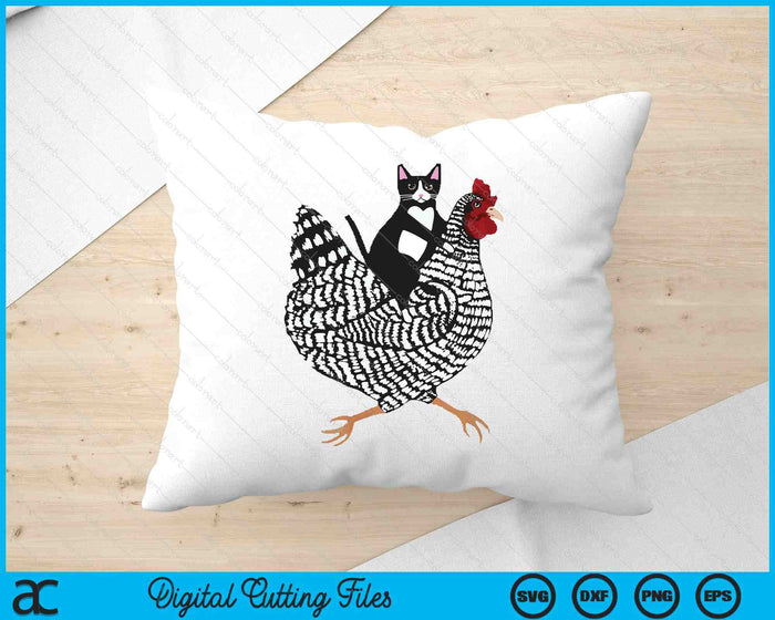 Funny Cat Riding Chicken Tuxedo Cat On A Chicken Lover SVG PNG Digital Printable Files